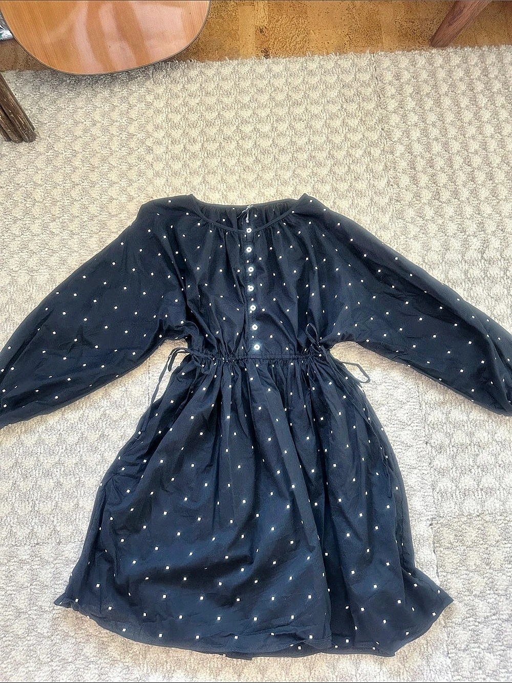 Madewell Button-Front Tie-Waist Mini Dress Black & White XS Like New
